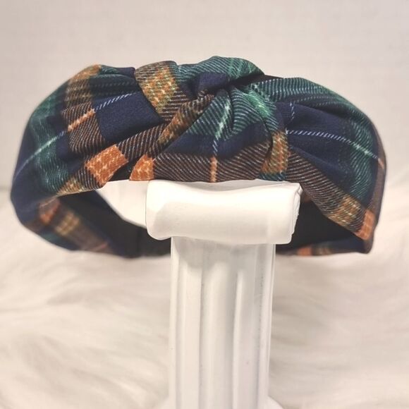 BLUE GREEN KHAKI PLAID CHRISTMAS HEADBAND - Picture 2 of 5